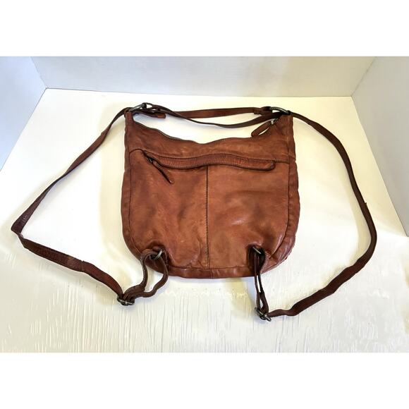 Vilenca Holland Genuine Woven Leather Shoulder Bag And Backpack Bag Chestnut - Picture 2 of 6